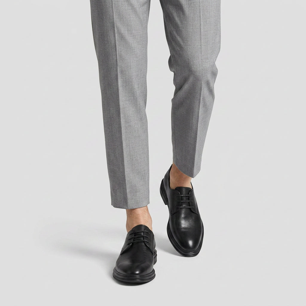 Men's Plain Toe Derby Lace-Up Leather Dress Shoe