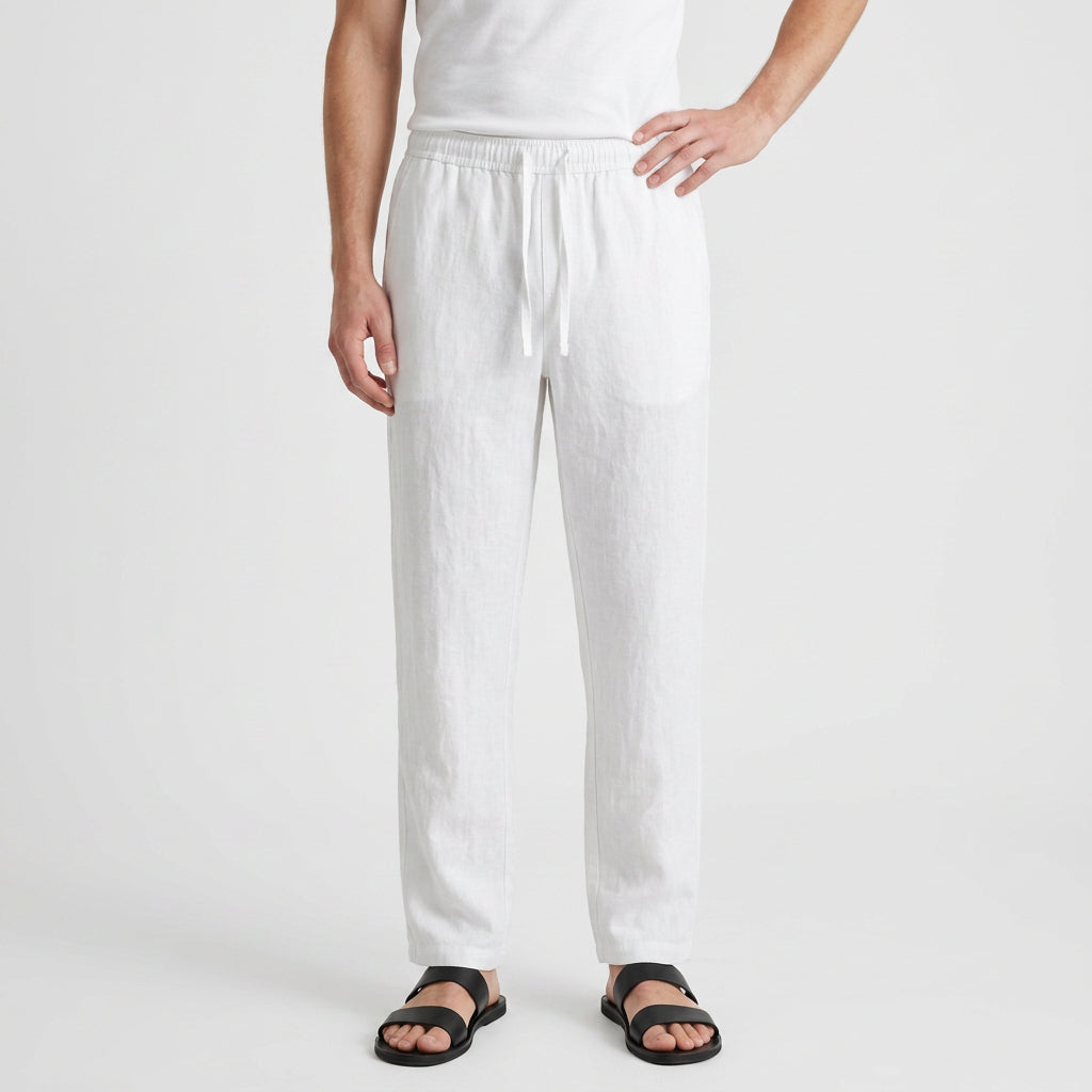 Linen Drawstring Trousers Tapered Leg for Men