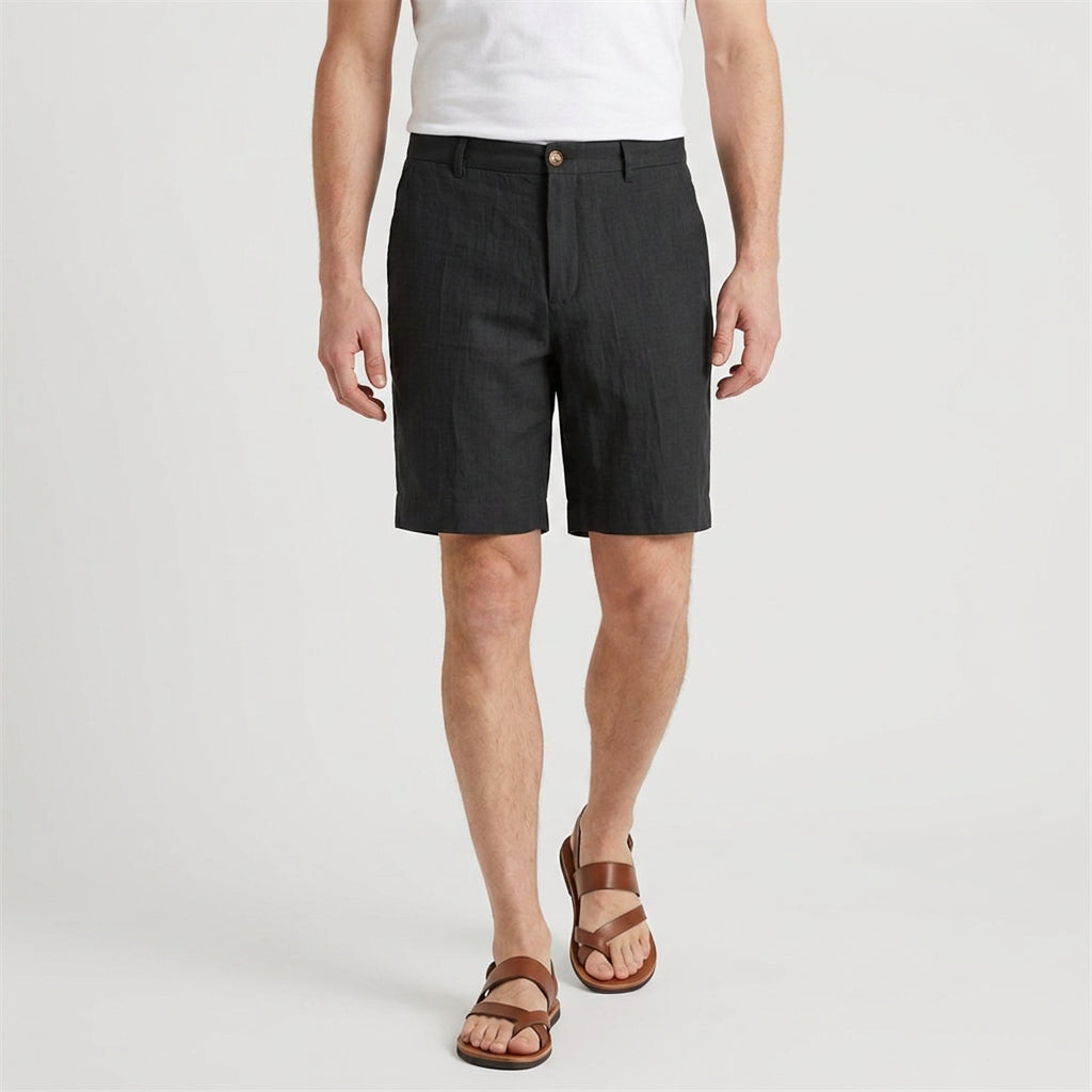Linen Chino Shorts Flat Front Button Closure for Men