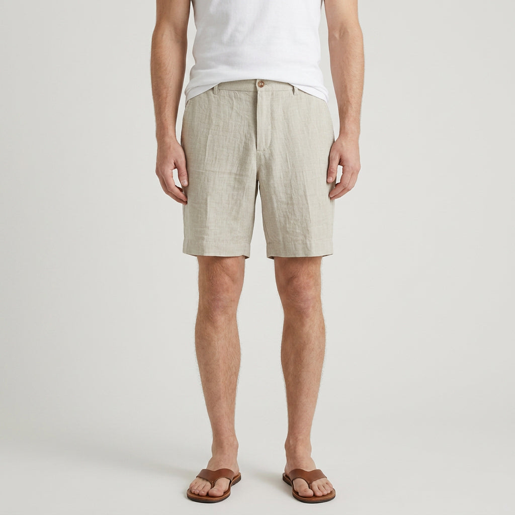 Linen Chino Shorts Flat Front Button Closure for Men