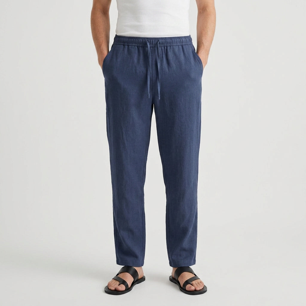 Linen Drawstring Trousers Tapered Leg for Men