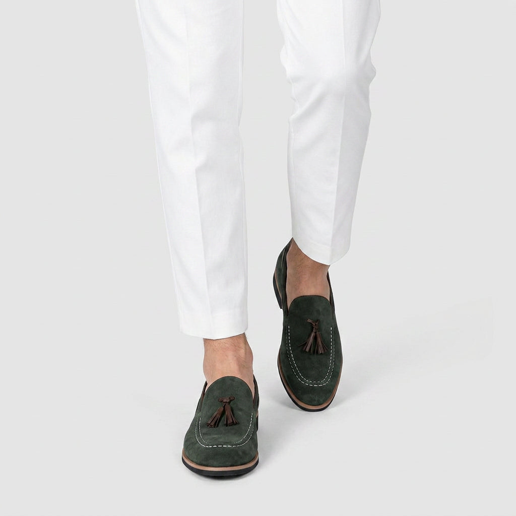 Suede Tassel Loafer Contrast Trim Leather Sole for Men