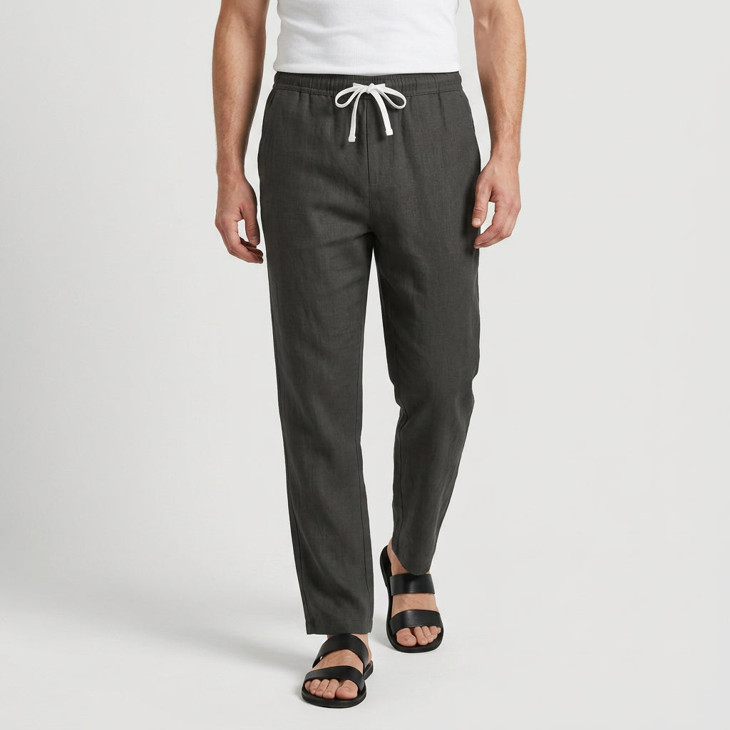 Linen Drawstring Trousers Tapered Leg for Men