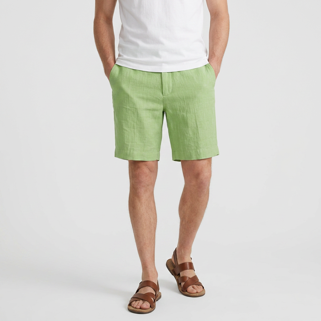 Linen Chino Shorts Flat Front Button Closure for Men