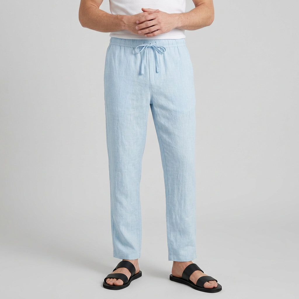 Linen Drawstring Trousers Tapered Leg for Men