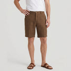 Linen Chino Shorts Flat Front Button Closure for Men