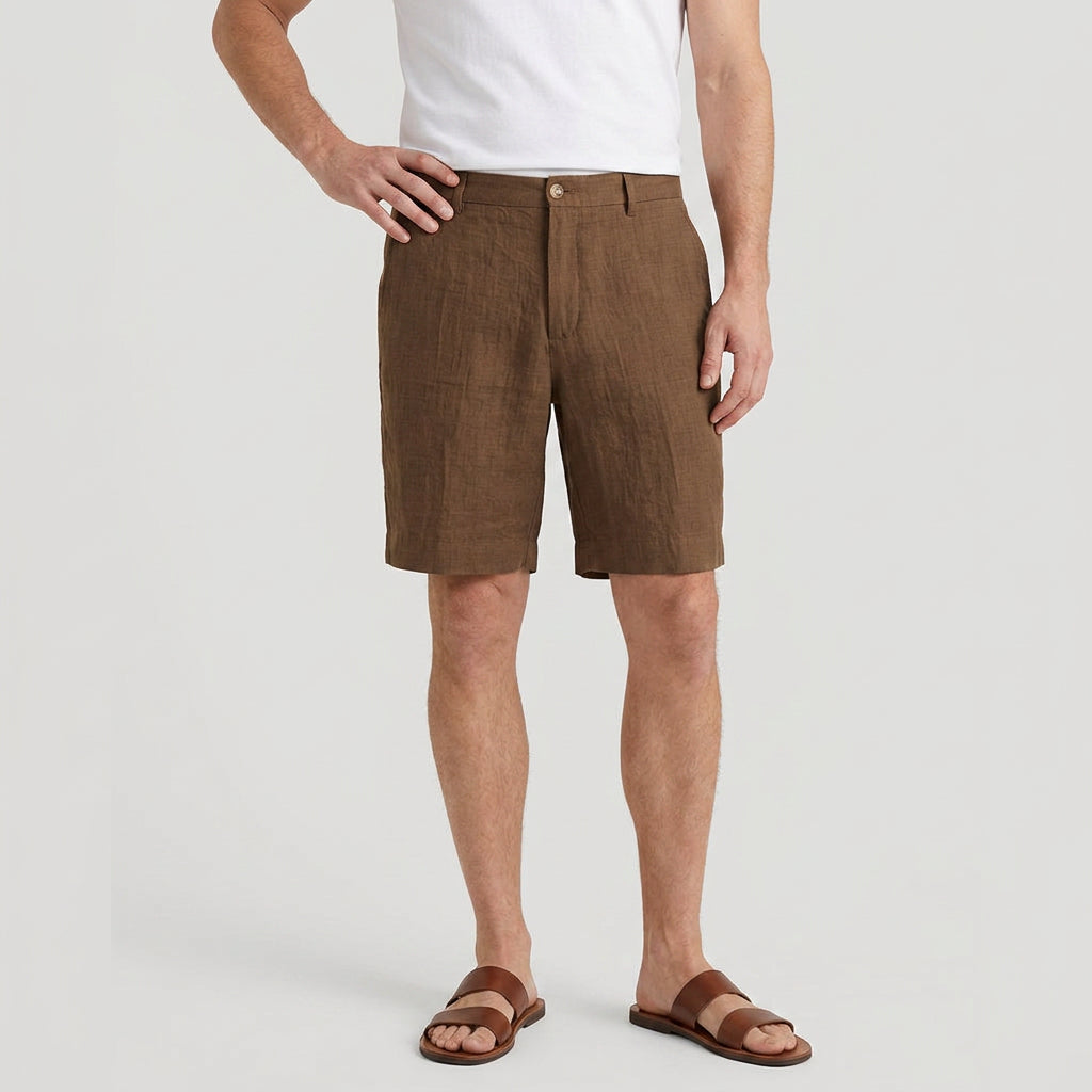 Linen Chino Shorts Flat Front Button Closure for Men