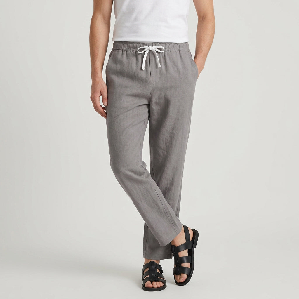 Linen Drawstring Trousers Tapered Leg for Men
