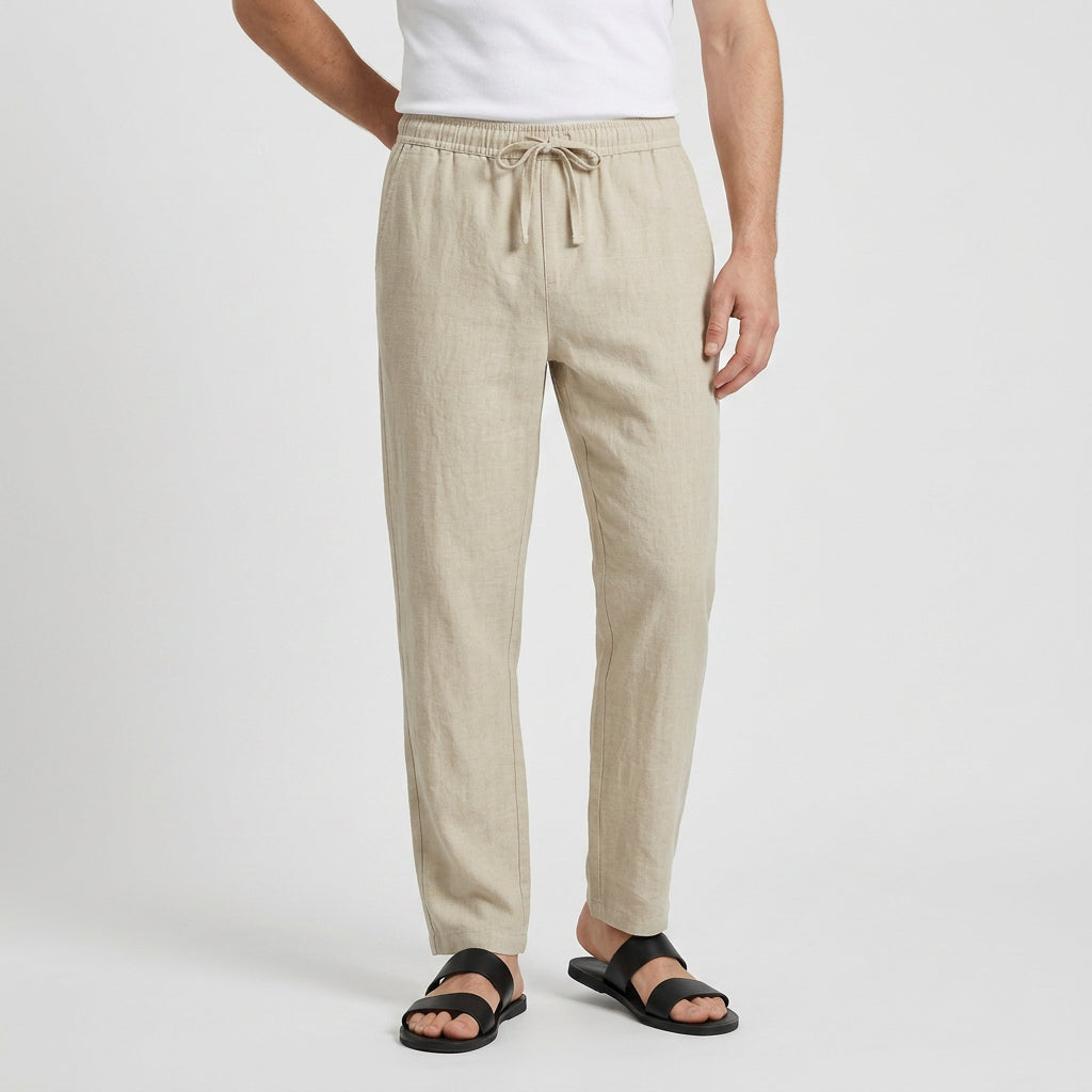 Linen Drawstring Trousers Tapered Leg for Men