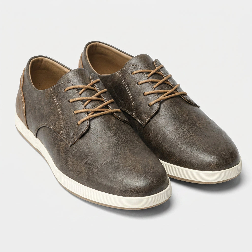 Leather Look Derby Sneaker Contrast Sole for Men