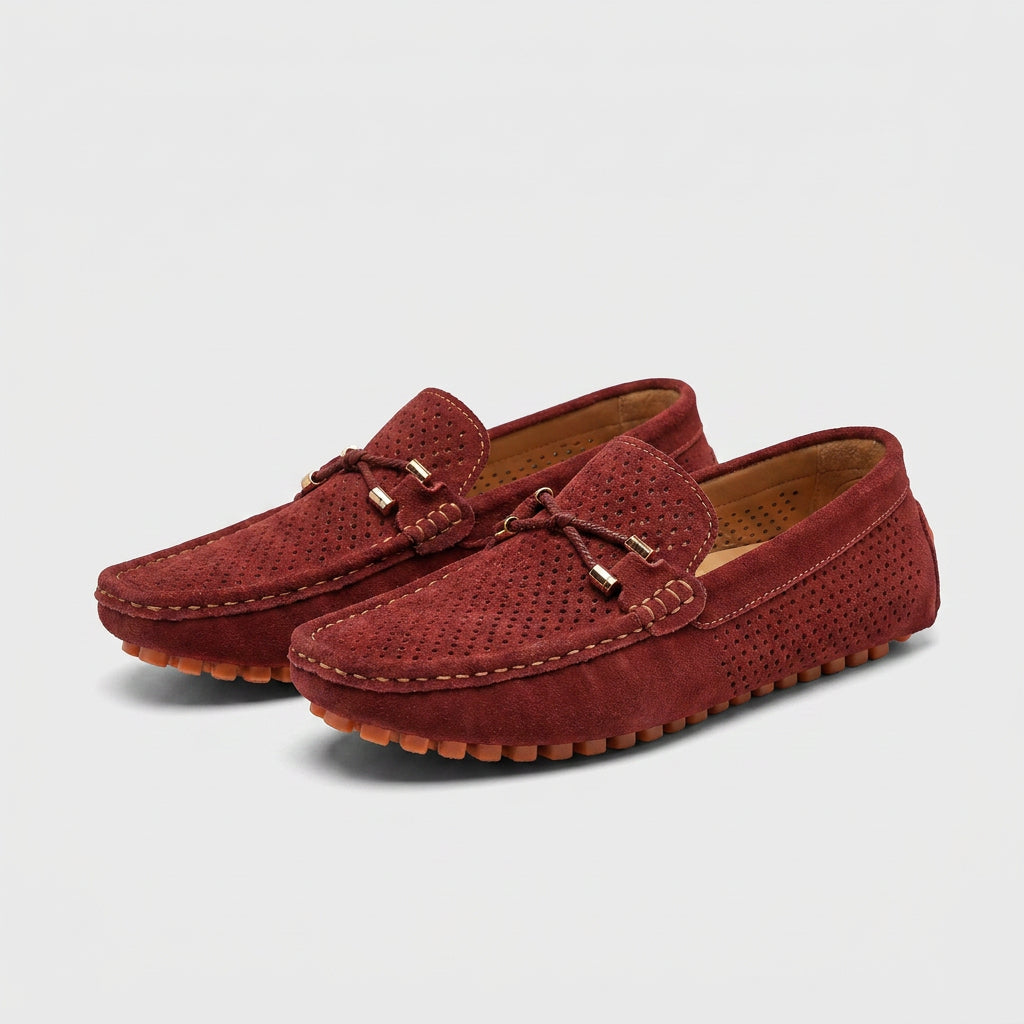 Perforated Suede Driving Moccasin Loafers for Men