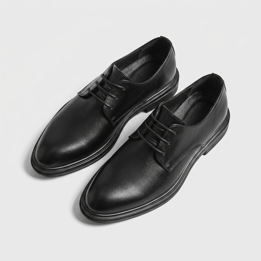 Plain Toe Derby Lace-Up Leather Dress Shoe for Men