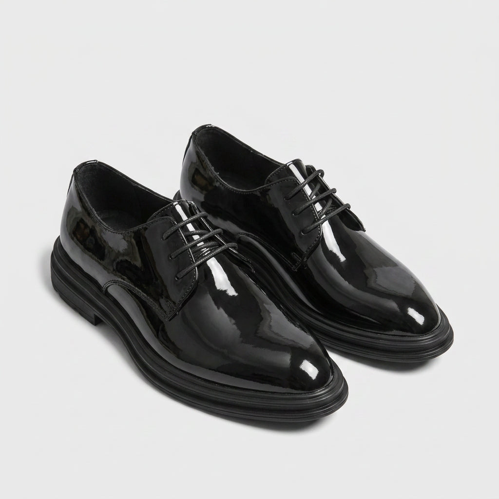 Plain Toe Derby Lace-Up Leather Dress Shoe for Men
