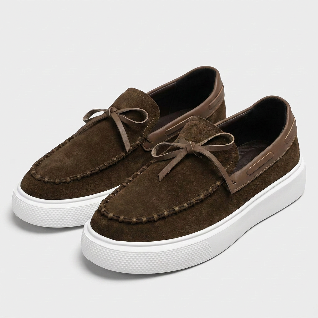 Suede Moccasin Loafer Bow Detail Platform Sole for Men