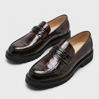 Croc-Embossed Loafer Geometric Bar Lug Sole for Men