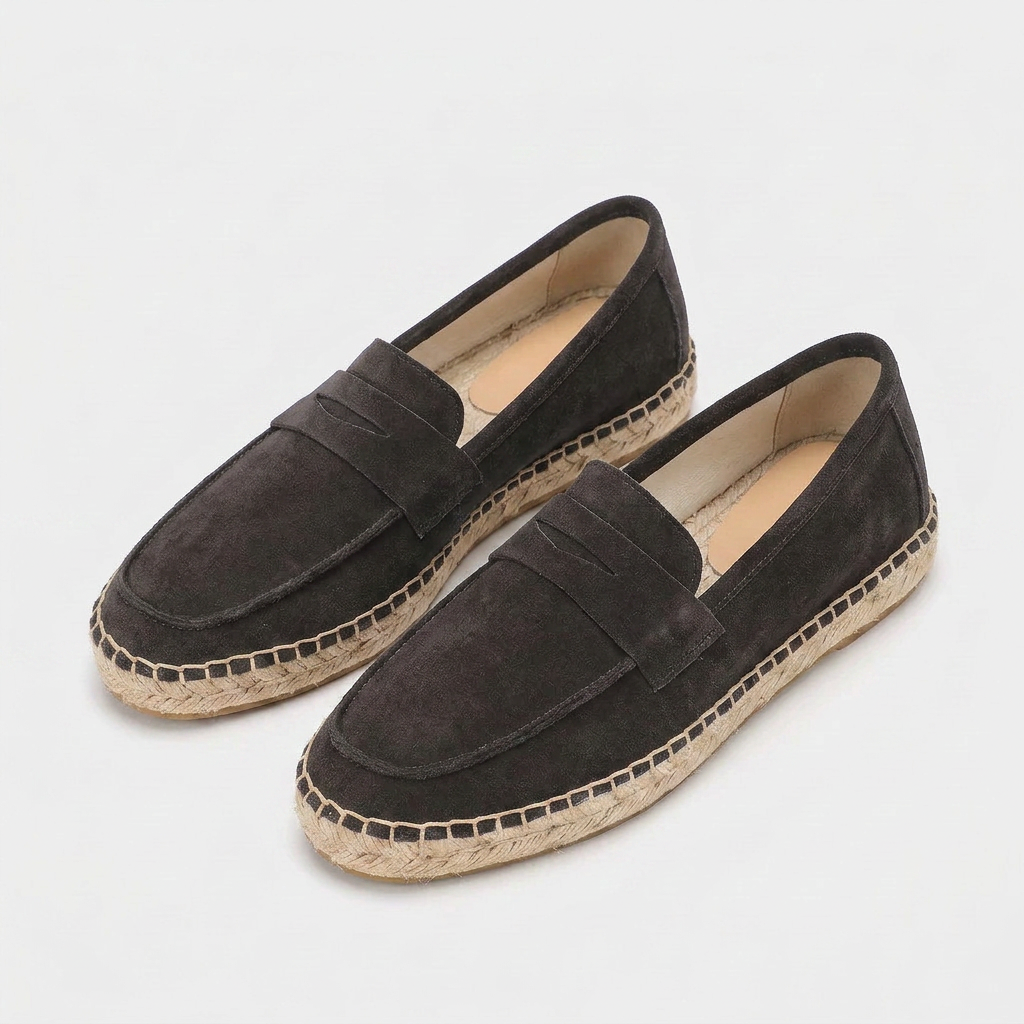Suede Penny Loafer Espadrille Jute Sole for Men