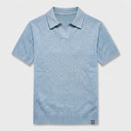 Textured Knit Polo Open Collar Short Sleeve for Men