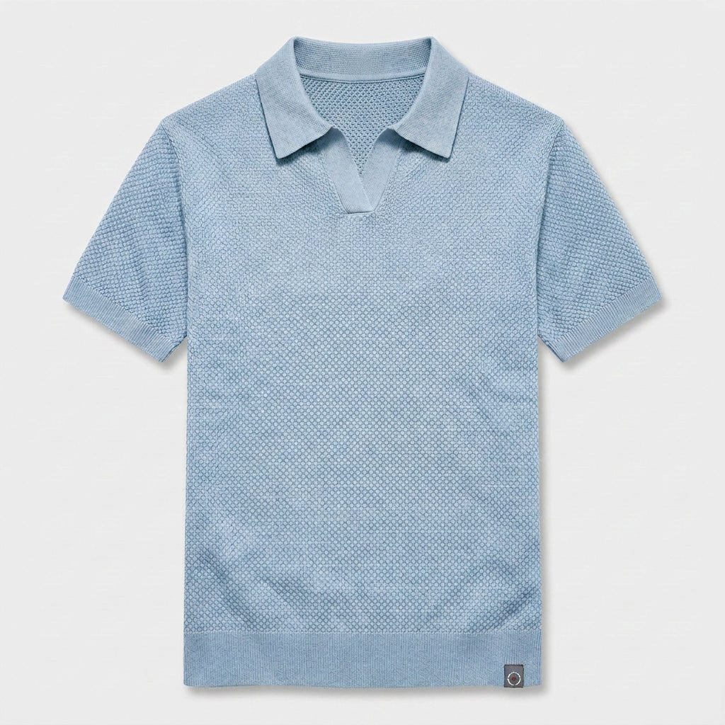 Textured Knit Polo Open Collar Short Sleeve for Men