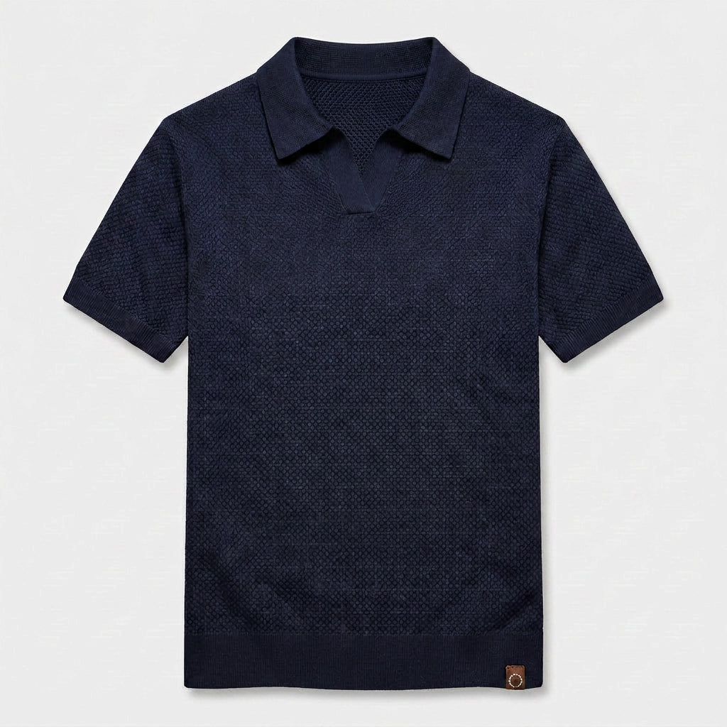 Textured Knit Polo Open Collar Short Sleeve for Men