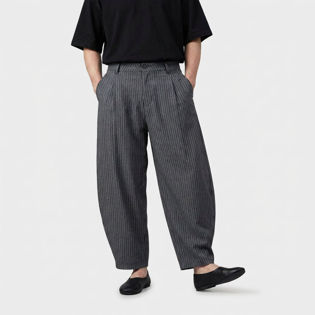 Oversized Pleated Pinstripe Trousers for Men