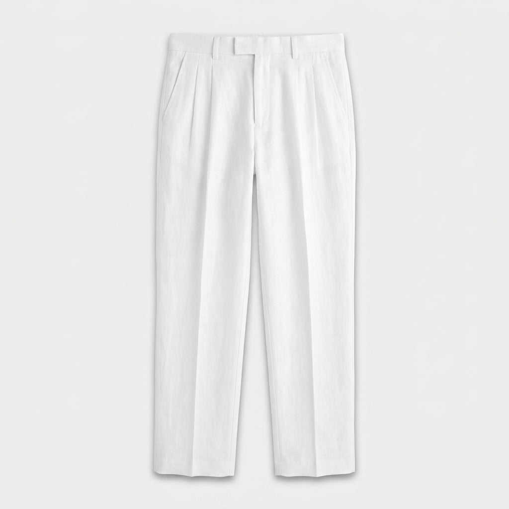 Tapered Leg Pleated Linen Trousers for Men