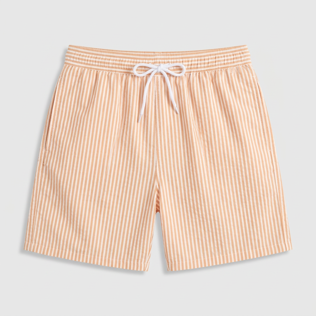 Striped Swim Shorts Elastic Waist Drawcord for Men