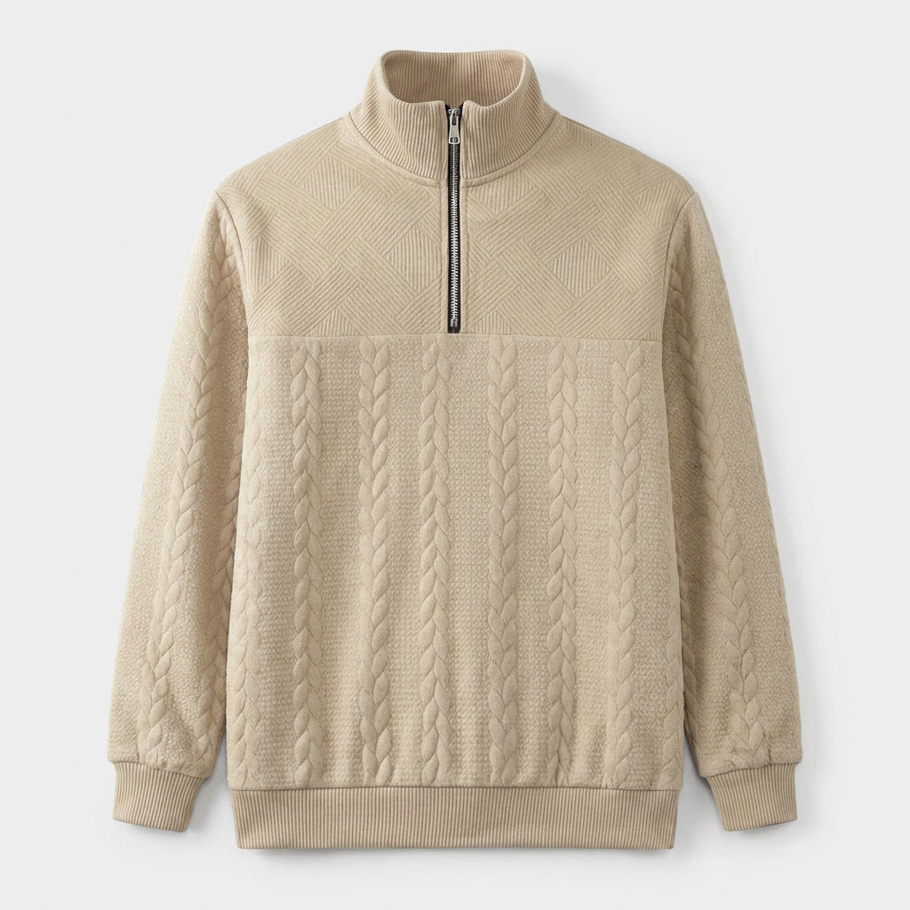 Cable Knit Merino Half-Zip Sweater High Collar for Men