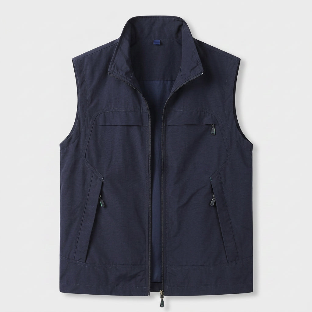 Zip-Up Vest Stand Collar Multi-Pocket for Men
