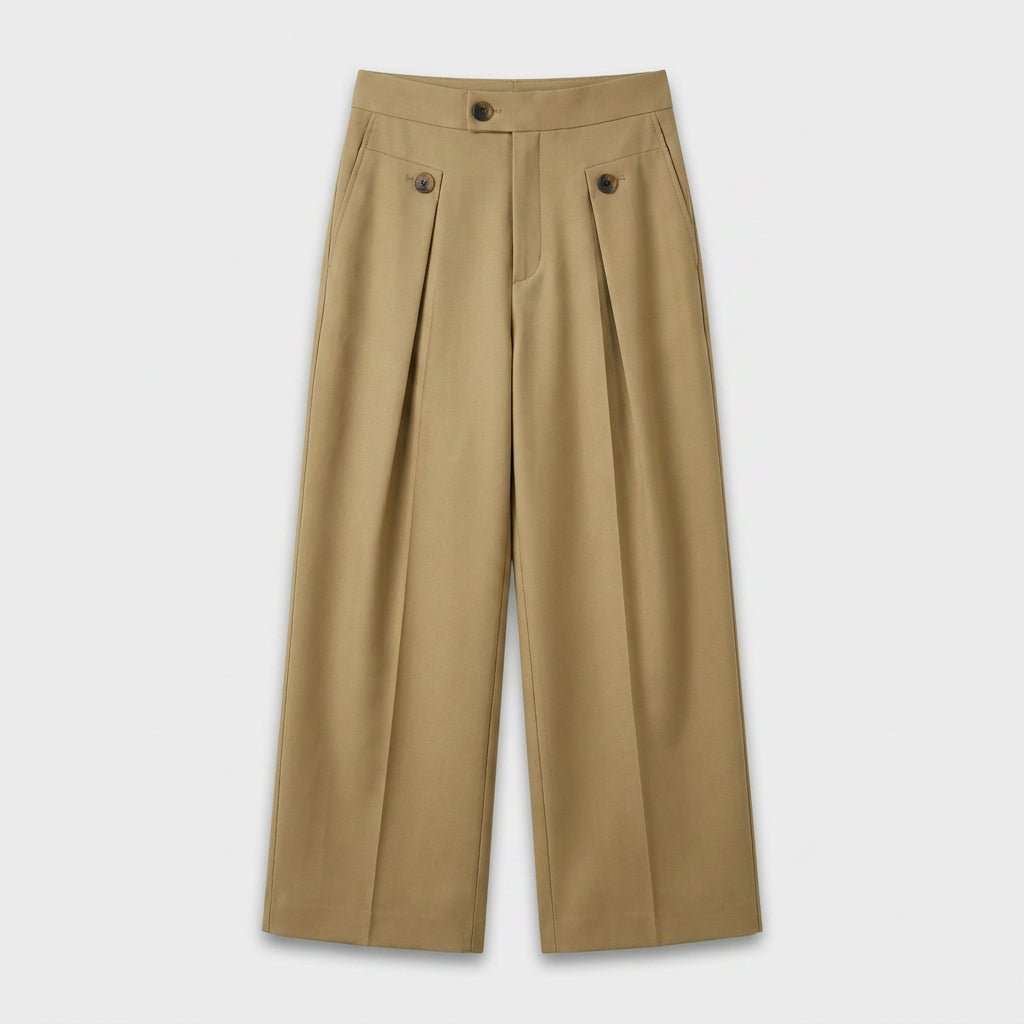 Button-Tab Wide Leg Trousers for Men