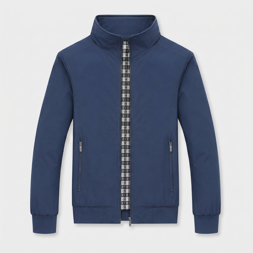 Stand Collar Zip Jacket Contrast Lining for Men