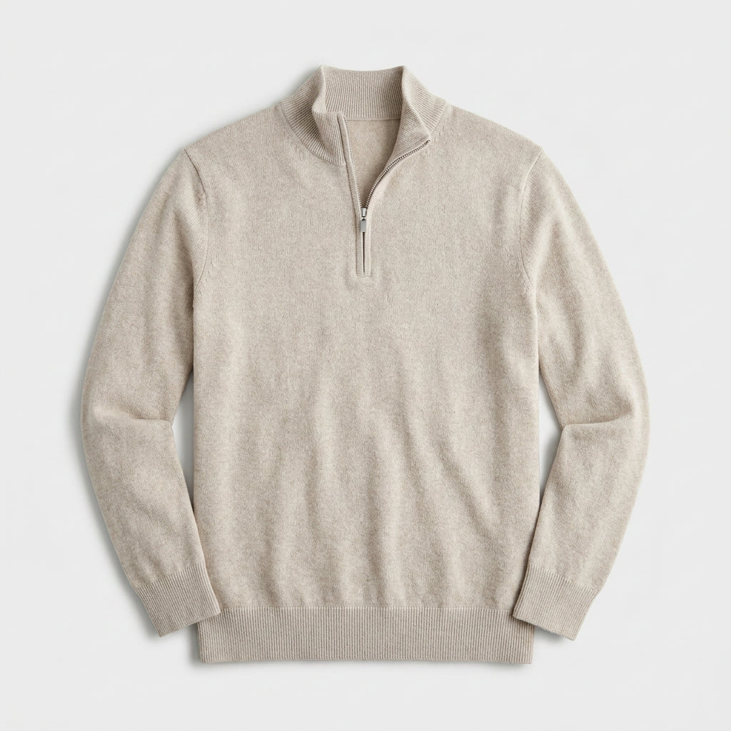 Quarter Zip Knit Sweater Ribbed Cuffs And Hem for Men