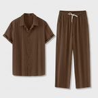 Pleated Matching Set Camp Collar Shirt Trousers for Men