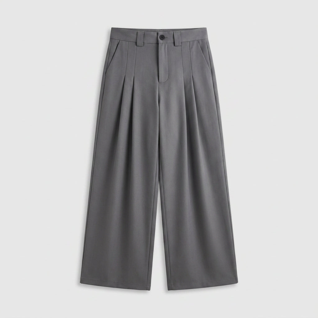 Mid-Rise Wide Leg Pleated Trousers for Men