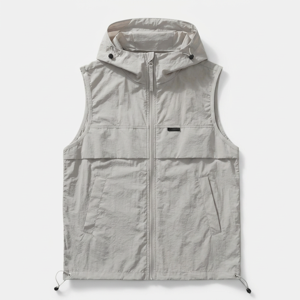 Hooded Zip Vest Drawcord Hem Chest Pocket for Men