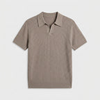 Ribbed Knit Polo Open Collar Short Sleeve for Men