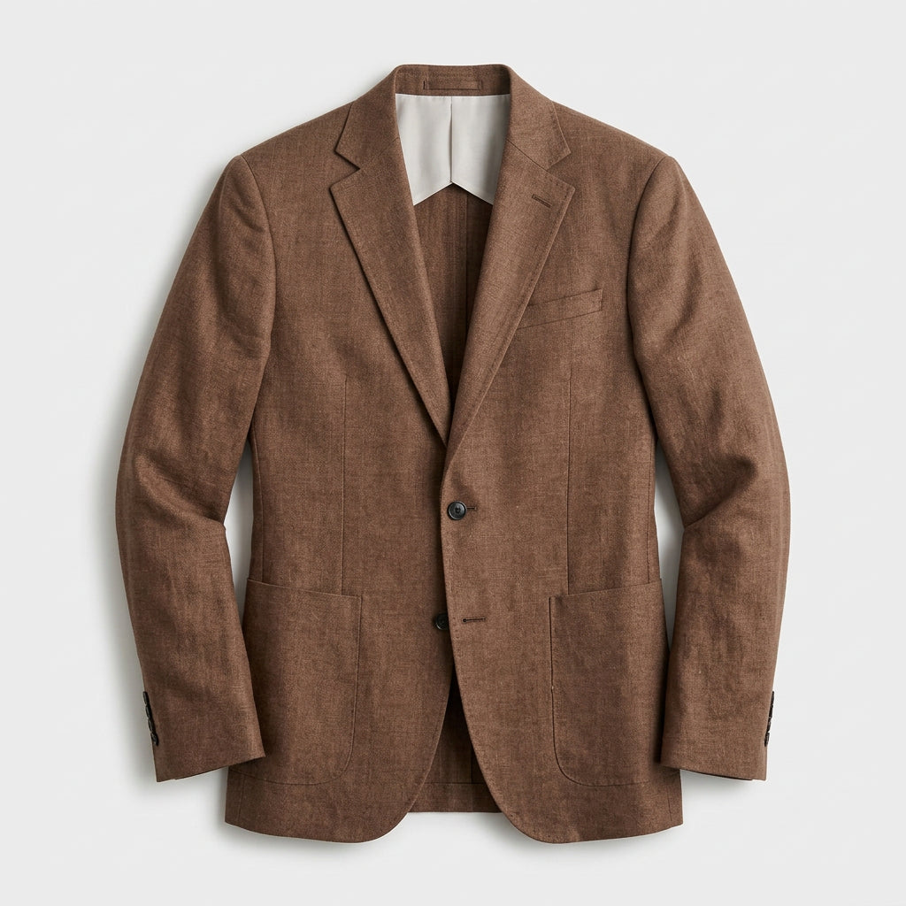 Linen Blazer Notch Lapel Patch Pockets for Men
