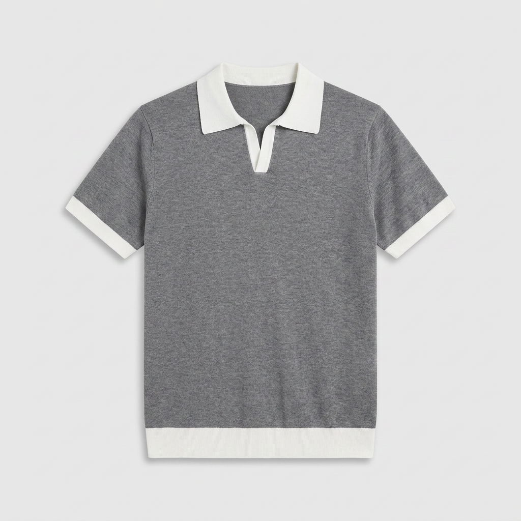 Contrast Trim Knit Polo Open Collar Short Sleeve for Men