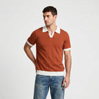 Contrast Trim Knit Polo Open Collar Short Sleeve for Men