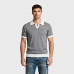 Contrast Trim Knit Polo Open Collar Short Sleeve for Men