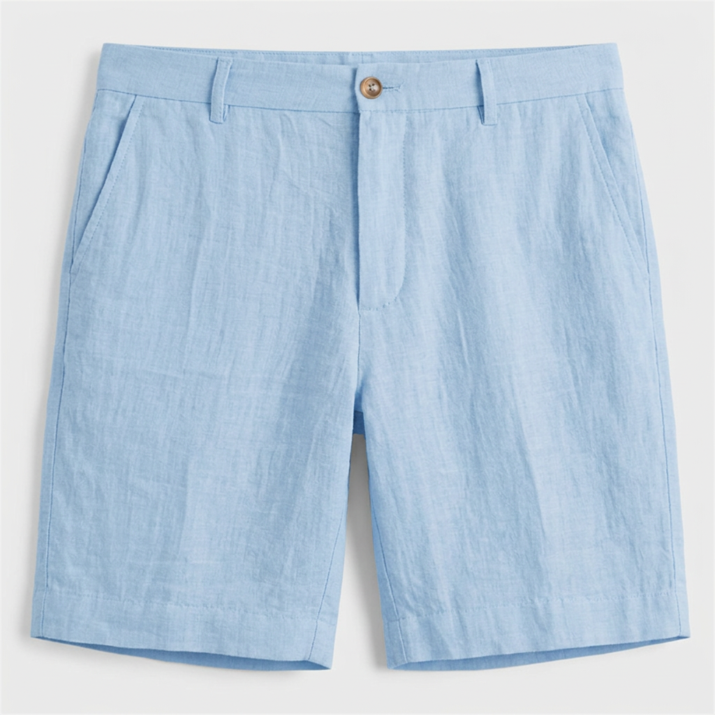 Men's Linen Chino Shorts Flat Front Button Closure