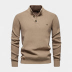 Button Collar Ribbed Knit Sweater Regular Fit for Men