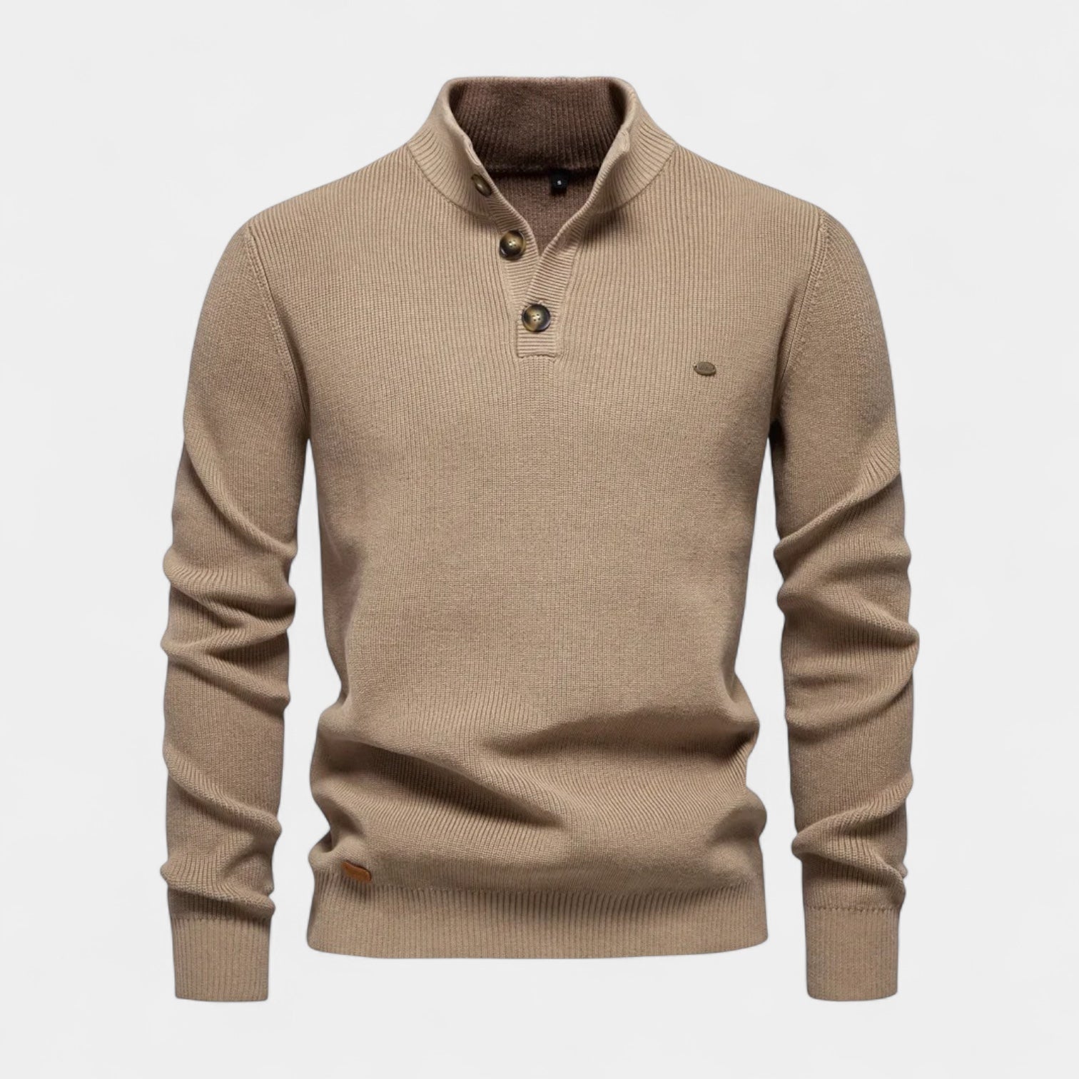 Button Collar Ribbed Knit Sweater Regular Fit for Men