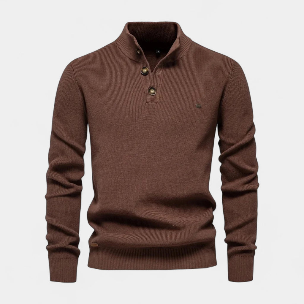 Button Collar Ribbed Knit Sweater Regular Fit for Men