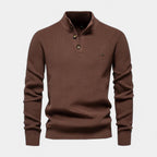 Button Collar Ribbed Knit Sweater Regular Fit for Men