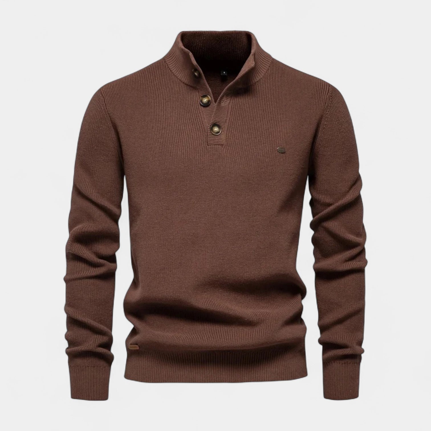 Button Collar Ribbed Knit Sweater Regular Fit for Men