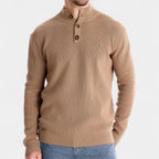 Button Collar Ribbed Knit Sweater Regular Fit for Men