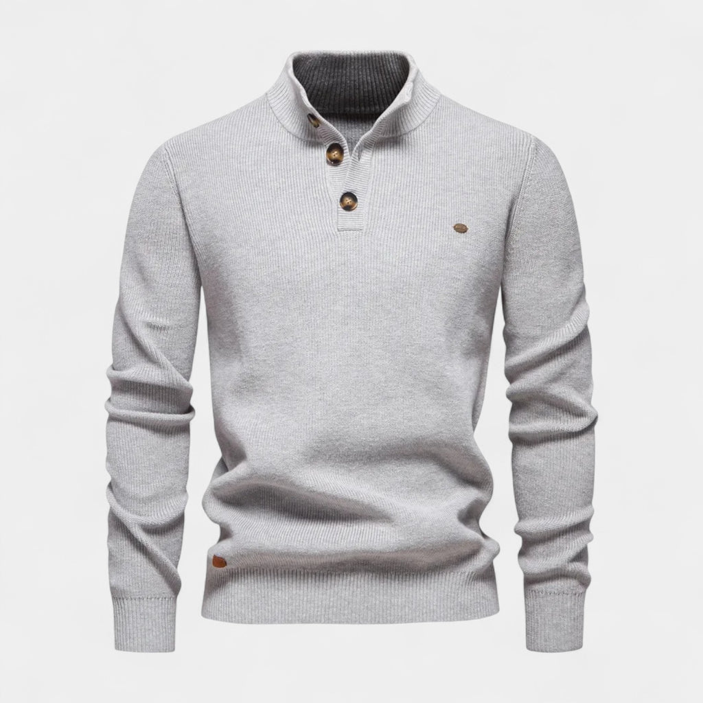Button Collar Ribbed Knit Sweater Regular Fit for Men