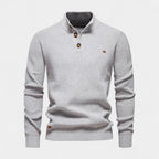 Button Collar Ribbed Knit Sweater Regular Fit for Men