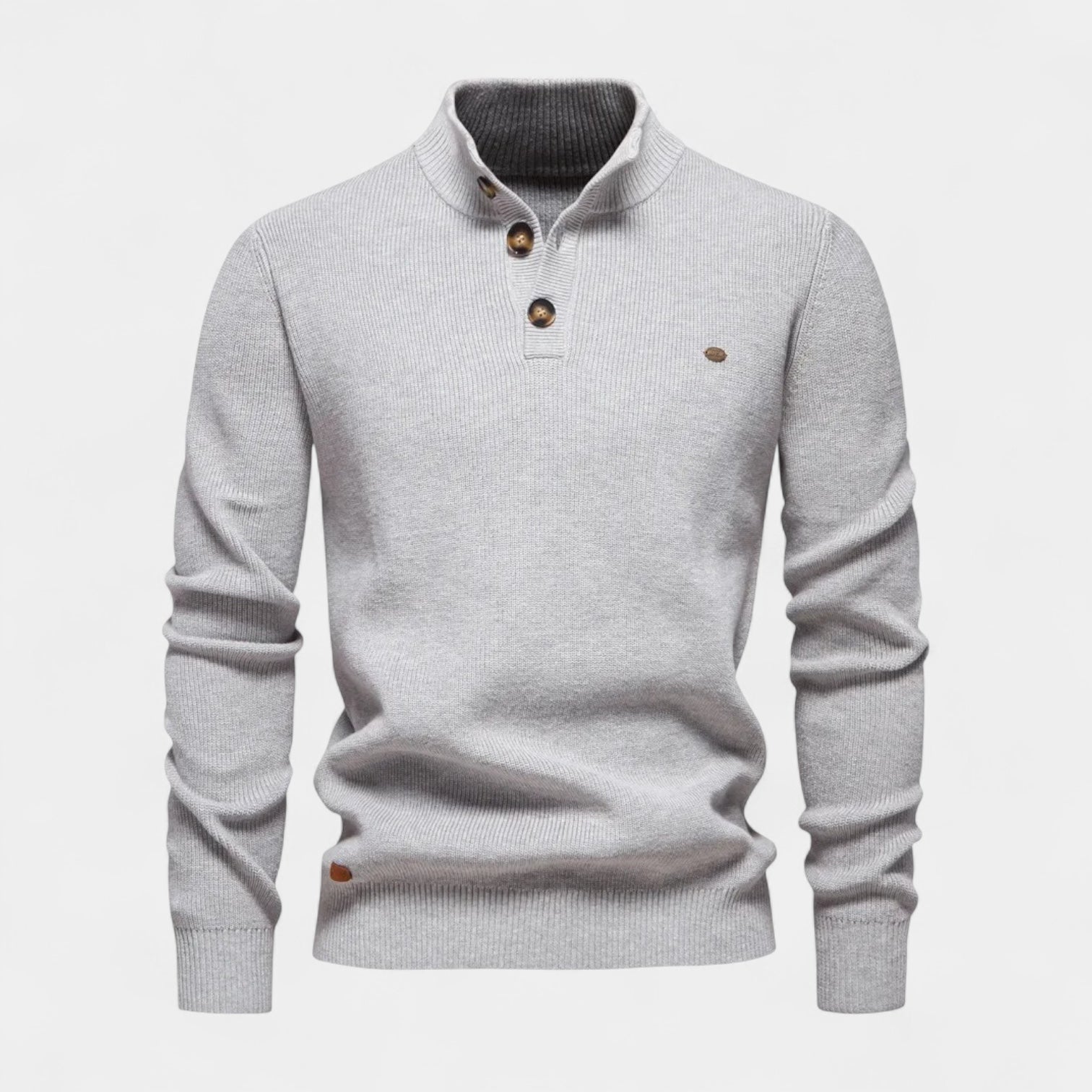 Button Collar Ribbed Knit Sweater Regular Fit for Men