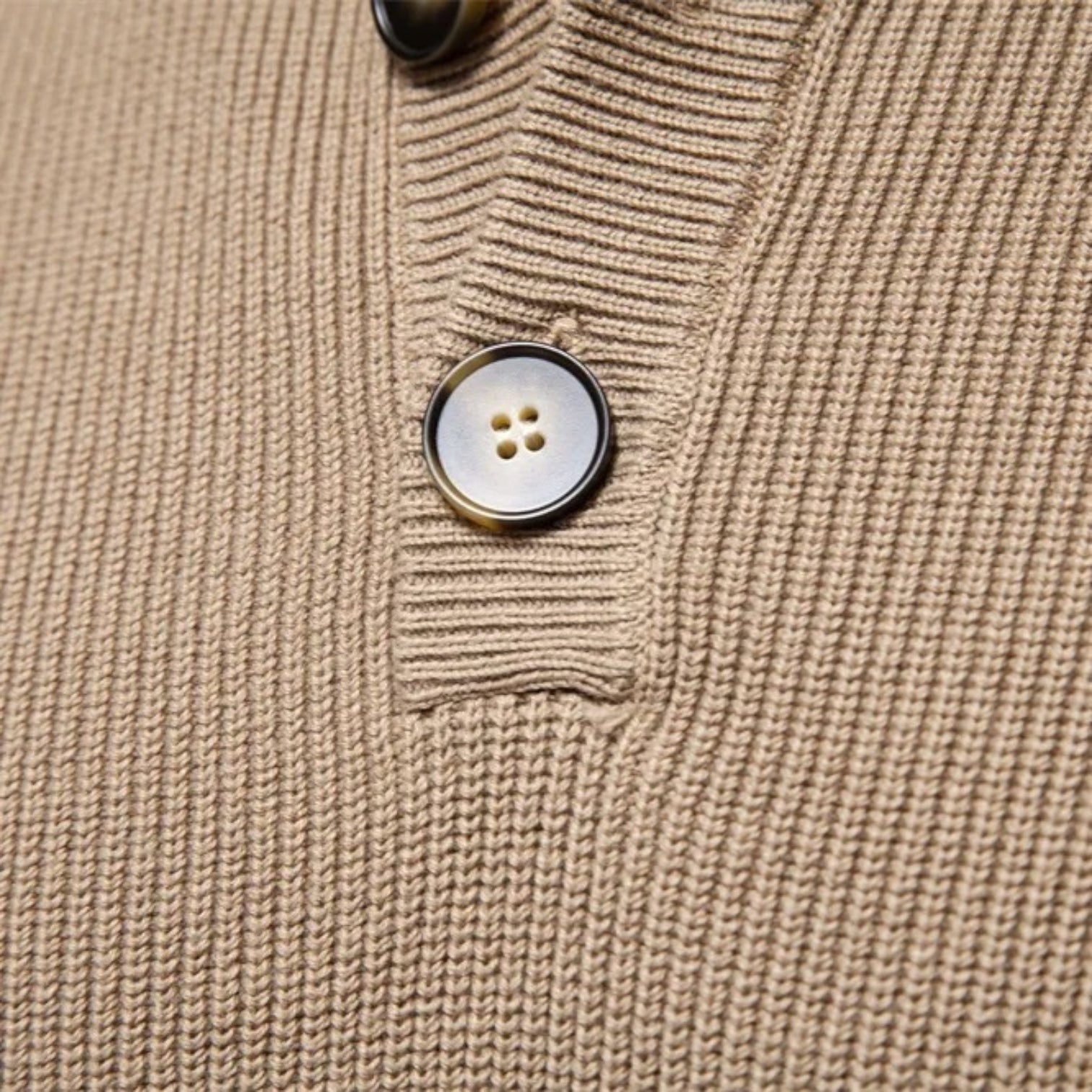 Button Collar Ribbed Knit Sweater Regular Fit for Men